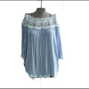 Staccato Nautical Crochet off the shoulder Blouse